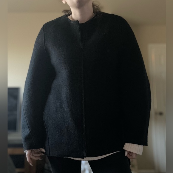 COS Wool Cocoon Jacket Black Full Zip Oversize Minimalist Coat with pockets - Picture 8 of 9